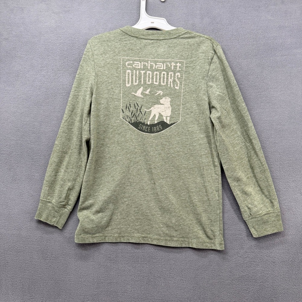 Carhartt Outdoors Boys Long Sleeve Graphic Tee Green Hunting Dog Size 7